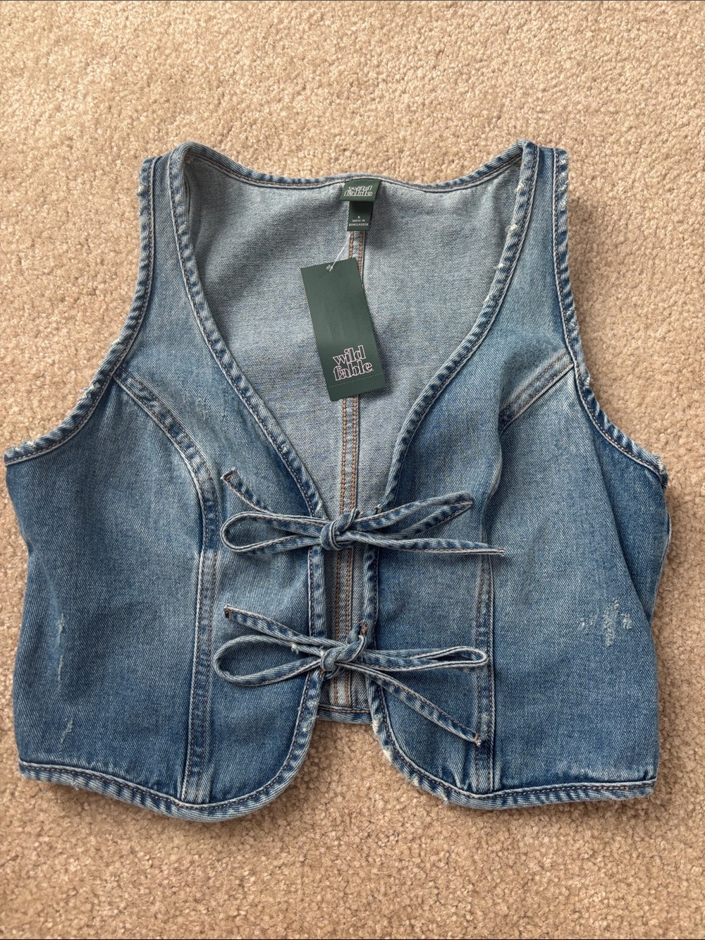 wild fable Blue Denim Tie-Front Crop Vest